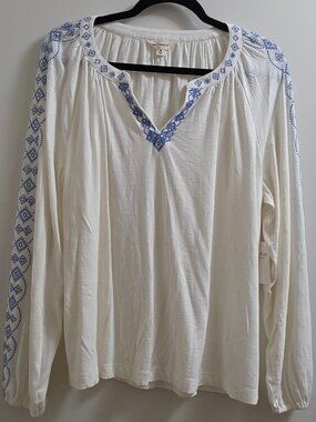 LUCKY BRAND Embroidered Long Sleeve Top